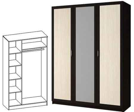Шкаф Зара 3-х Створчатый ЛДСП/Раскладка МДФ ЗШ-03 Венге/Ясень Шимо Светлый (1,5х2,02х0,51) 