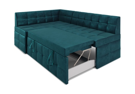 Кухонный угловой диван дельфин Атлантис вельвет сине-зеленый