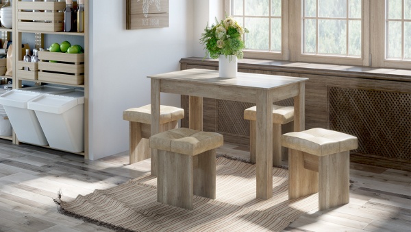 Кухонный уголок «Мадрид №1» Дуб Каньон светлый/ткань Richie Caramel